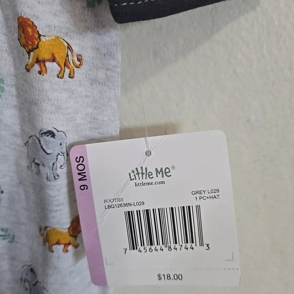 New Baby Animal Print Sleeper Romper Size 9 Months By Little Me - Picture 5 of 7